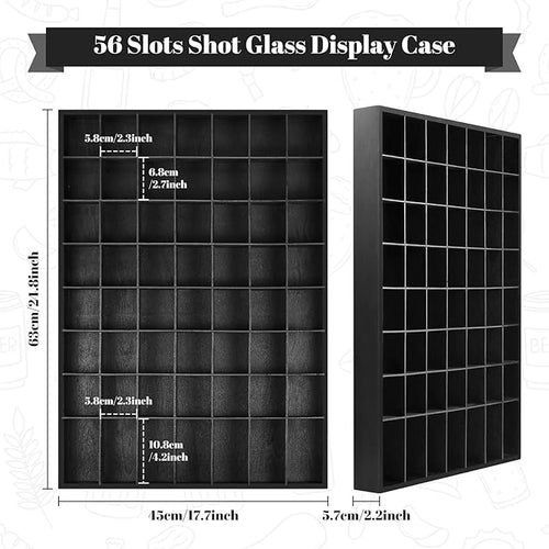 2 Pcs Large Wooden Shot Glass Display Case with Removable Shelves, Wall Mounted Shadow Box, 56 Slots