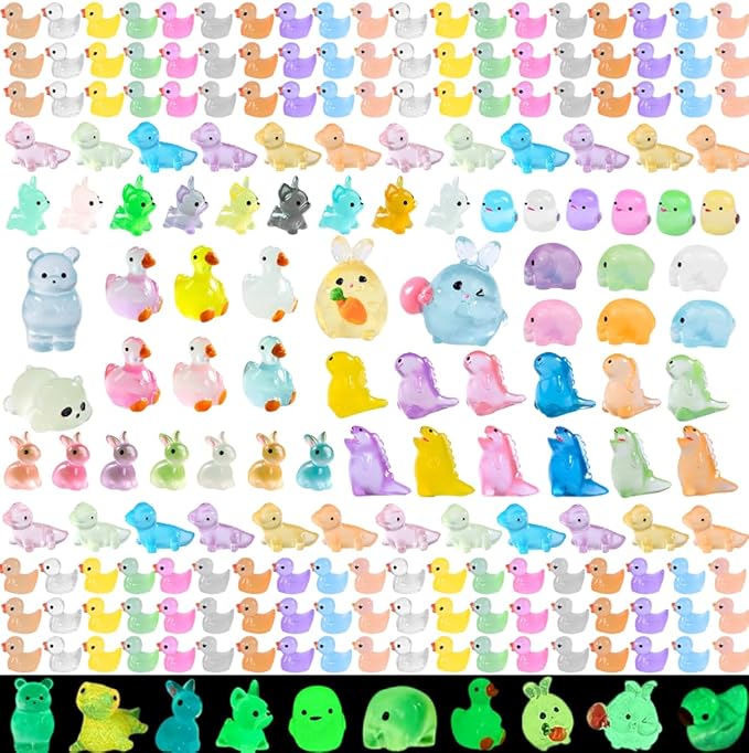 LIINWNIRS 200 Pcs Mini Resin Ducks Animals Kit Accessories Variety Pack Glow Animal Figurines Resin Mini Garden Decor for Garden Micro Landscape Aquarium Potted Dollhouse Decor