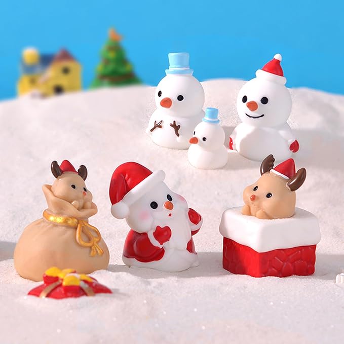 24 Pcs Christmas Mini Resin Figurines Set, Santa Snowman Miniature Ornaments for Dollhouses Home Christmas Decor and DIY Craft Projects