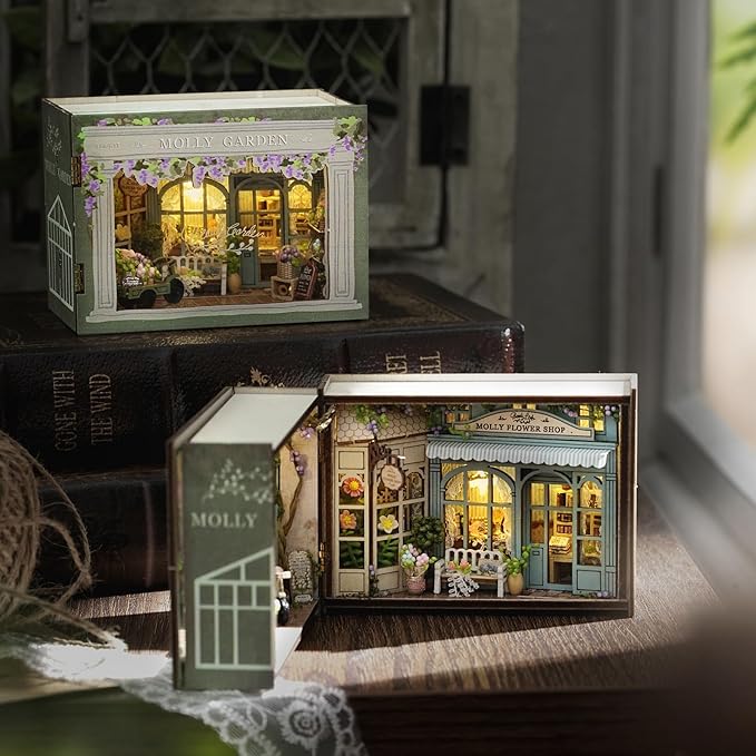 DIY Miniature House Kit, CUTEROOM Mini House Kit for Adult to Build, Wooden Dollhouse Making Kit with Furniture, Christmas Birthday Gifts- Molly Garden