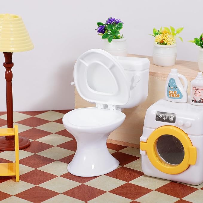 FAVOMOTO 6PCS Mini Toilet Seat Toy, Plastic Doll House Toilet Furniture Bathroom Accessories Decorative for Dollhouse DIY Miniature Landscapes