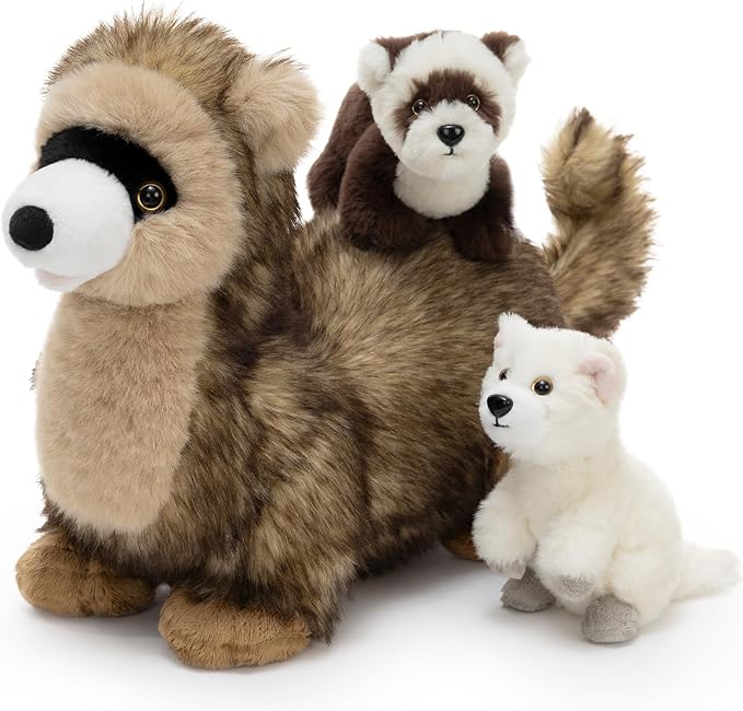 3Pcs Ferret Plush Toy, Mother Ferret Stuffed Animal with 2 Cute Stuffed Baby Ferrets Inside, 18" Snuggly Ferret Plushies for Kids, Christmas Birthday Gift