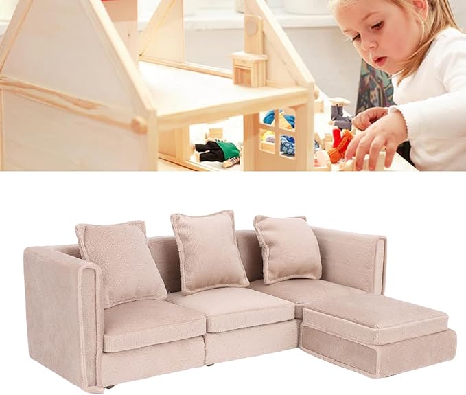 1:12 Scale Miniature Dollhouse Couch Realistic Mini Dollhouse Sofa Furniture with Pillows for Home Decor