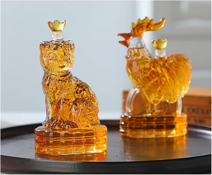 Chinese Zodiac Mini Whiskey Decanter Set of 12 with Stopper. Creative Animal Clear Glass Wine Bottle Miniature Liquor Dispenser for New Year (Size : 180ml x 12)