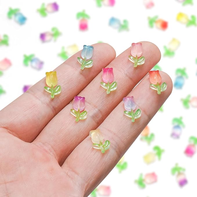 100 Pieces Mini Tulip Flowers for Crafts Dollhouse Miniatures Luminous Resin Mini Things Micro Tulip for Fairy Garden Micro Landscaping Decoration