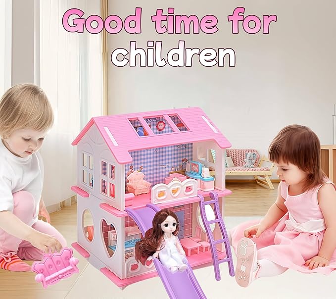 MOLINGXUAN Dollhouse - Cute Style Dollhouse Toy with Light, Slides and Furniture Accessories, Ideal for Collectors and Hobbyists Who Love House Miniatures