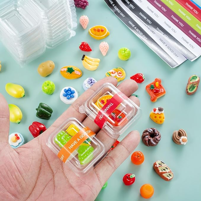 75Pcs Miniature Supermarket Food Lunch Box Dollhouse Kitchen Set Mini Takeaway Snacks Resin Fruit Crisper Accessories Bread Pretend Play Toys Grocery Store Kids Shopping Model Tableware Vegetables