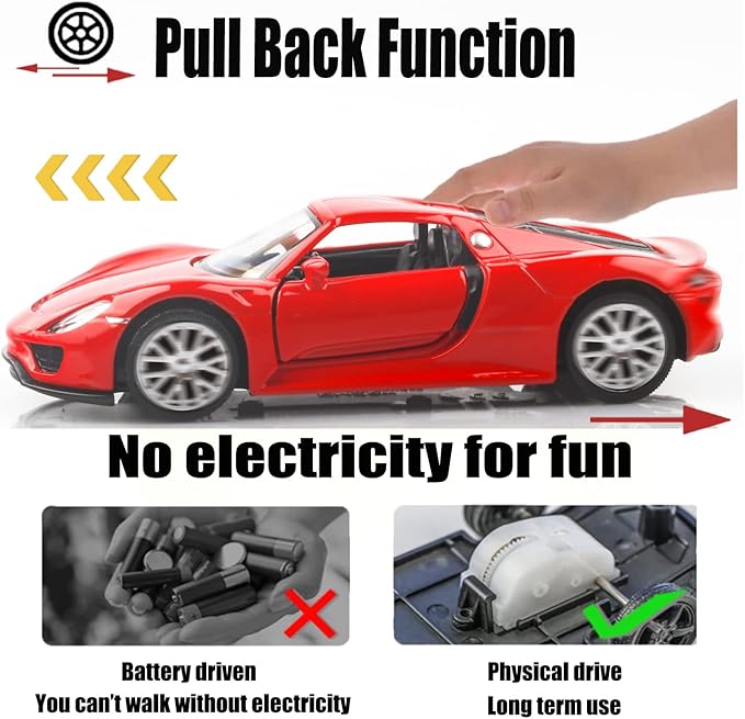 1/36 Scale Porsche 918 Spyde Diecast Model Cars,Pull Back Vehicles Porsche Toy Cars,Cars Gifts for Boys Girls (Red)