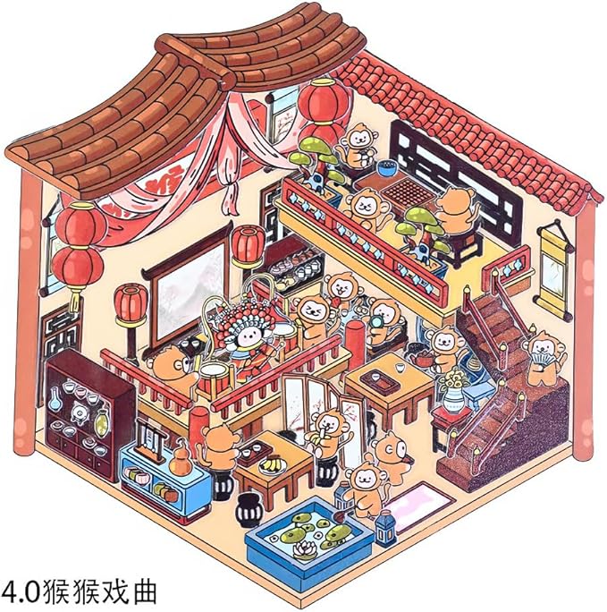 DIY 3D House & Room Stickers - 4 Sets Korean Cartoon Isometric Scenes Scene Sticker for Scrapbooking, Journals - Create Your Own Stacking Miniature Stickers for Adults & Teens