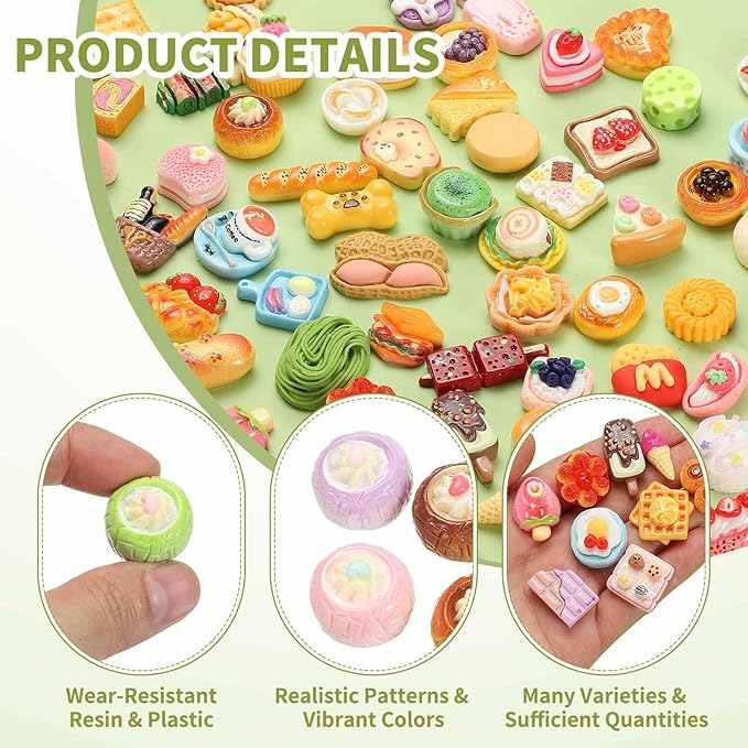 Dollhouse Miniature Food, Cute Mixed Cream Bread Figures Toys Mini Resin Foods Trinkets for Pretend Play Kitchen Cooking Game & Doll House Decor (Mixing Colors, 20pcs)