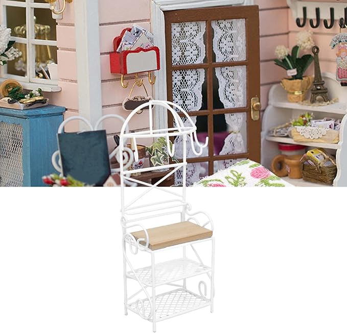 1:12 Miniature Bakers Rack, Dollhouse Kitchen Accessories Miniature Furniture Wooden Storage Rack Storage Display, for Living Room Decoration(White)