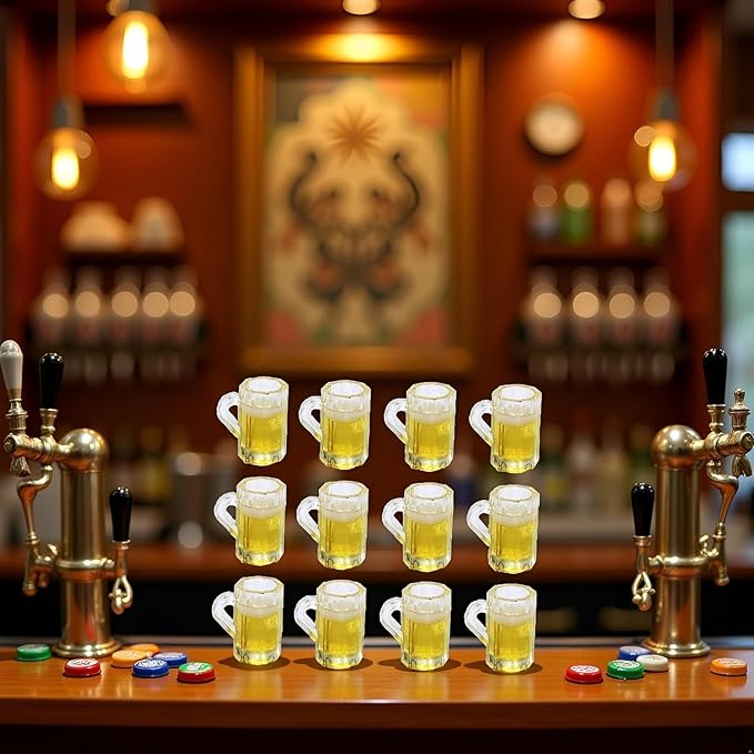 12Pcs Beer Cup, Miniature Cups, Dollhouse Mug Model for Miniature Dollhouse Accessories with Realistic Looking Beer Practical Processed Party Accessories, Decorations