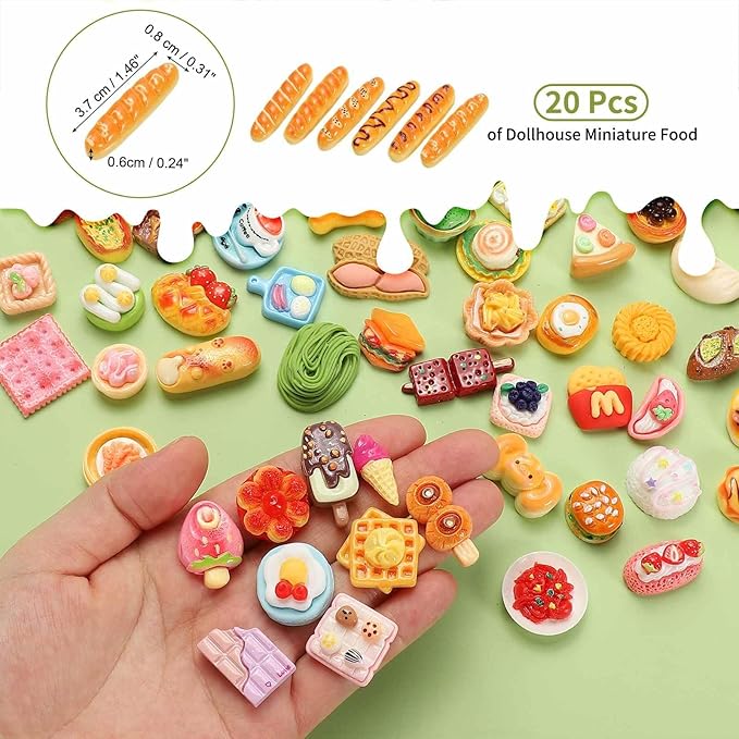 Dollhouse Miniature Food, Cute Mixed Long Bread Figures Toys Mini Resin Foods Trinkets for Pretend Play Kitchen Cooking Game & Doll House Decor (Yellow, 20pcs)