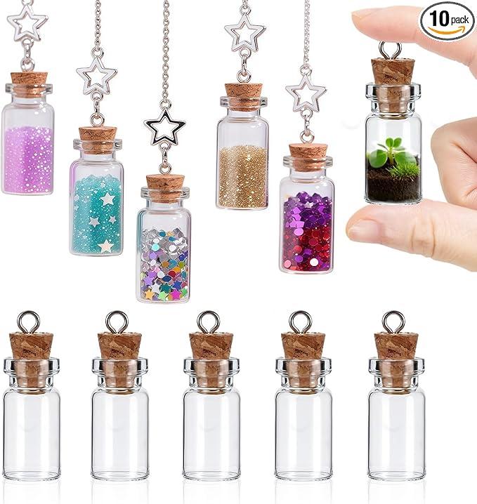 10 Pcs Small Glass Bottles with Cork Stoppers, 1.5ml Mini Glass Jars with Lids, Empty Tiny Glass Containers for Spell Jars, Wishing Bottles, Message Bottles, DIY Crafts, Wedding Decorations