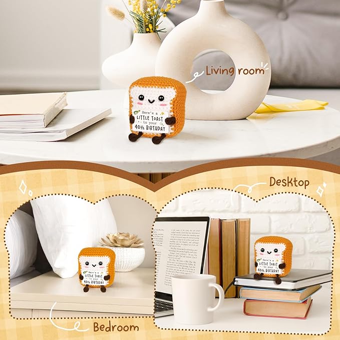 Glydein 40th Birthday Gifts Women Men, Positive Handmade Crochet Toast Gift for 40th Birthday Decorations, 40 Year Old Birthdays Gift Women, Forty Bday for Mom Dad Best Friend Sister Wife Husband