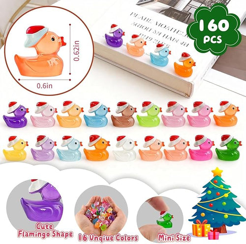 160pcs Luminous Mini Christmas Resin Ducks Dollhouse Accessories Miniature Figurines to Hide Tiny Little Duck Bulk Glow in The Dark for Micro Garden Landscape Aquarium Craft Party Favors Toy