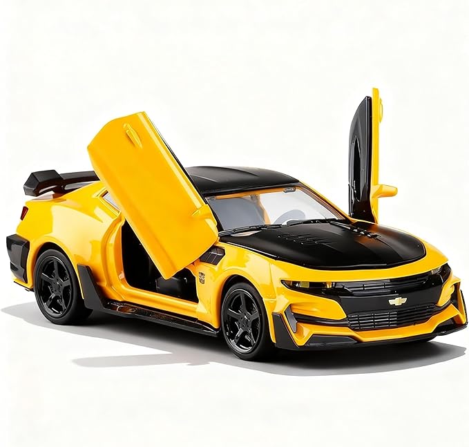 BDTCTK Camaro Bumblebee Car Model Toy 1/32 Zinc Alloy Casting Pull Back Car Sound and Light Toys for Kids Boy Girl Gift (Yellow)
