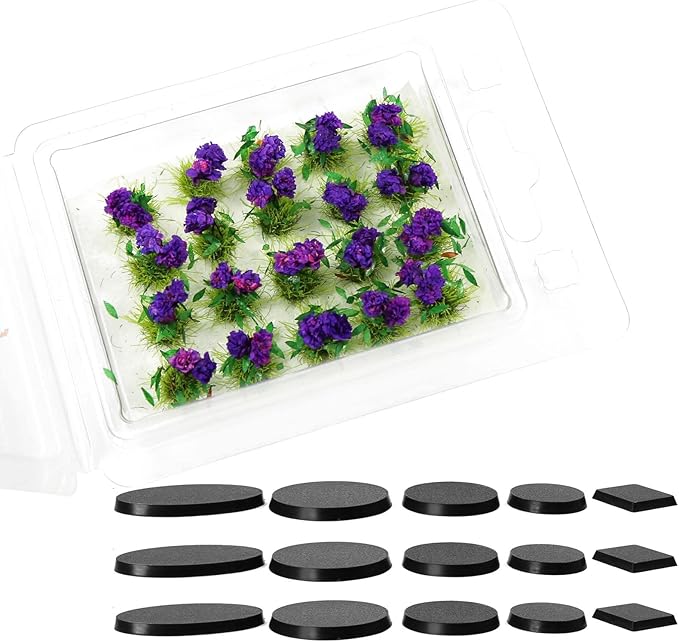 Miniature Vegetation Flower Cluster Garden Shrub Tufts with Model Bases War Game Scenery (C)