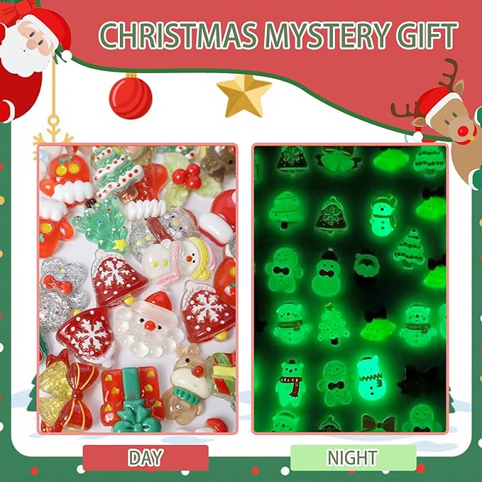 Christmas Glow in The Dark Resin Figures Mini Blind Bags, Individually Wrapped Blind Bag Tiny Xmas Figurines, Collectible Mini Resin Decorations for Christmas Crafts, DIY Decor