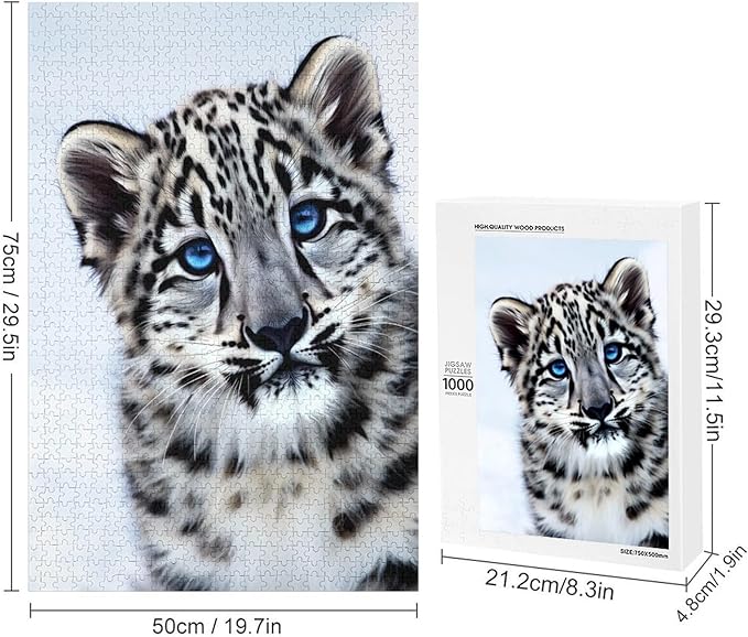 Jigsaw Puzzles for Adults 1000 Piece - Cute Snow Leopard Wooden Puzzle,Funny Puzzles，Unique Gifts for Wall Art，Family Puzzle，Educational Games，Challenge Puzzles