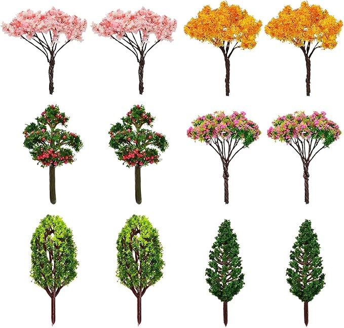 HUIANER Miniature Fairy Garden Tree Plant Ornament, Miniature Dollhouse Pots Decor Moss Micro Landscape DIY Craft Garden Ornament 12 Pcs