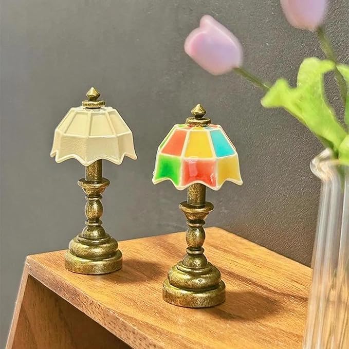 1:12 Miniature Vintage Desk Lamp, Dollhouse Mini Desk Table Lamp, for Dollhouse Bedroom Living Room, Home Decoration, Wall Decor Gifts (1PCS) (Bronze-White)