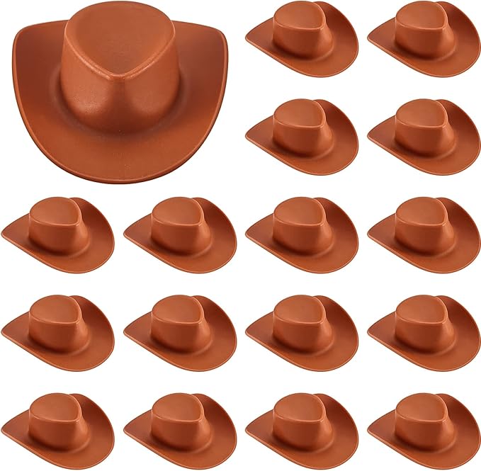 Skylety 20 Pieces Plastic Mini Cowboy Cowgirl Hat Miniature Western Small Doll Hat Cute Doll Cupcake Decoration for Dollhouse Cow Party Decoration(Brown)