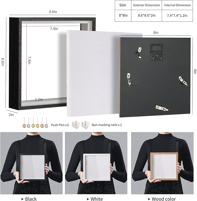 8x8 Shadow Box Picture Frame Display Case with Soft Linen Back-Thickened Panel,Small Black Deep Square Shadow Memory Box Frame 8x8 fo Flower Pet Wedding Photo Craft Memorial Gift