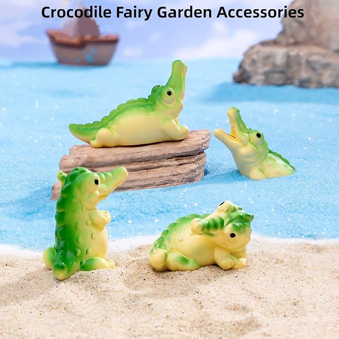 Crocodiles Fairy Garden Accessories, Cute Crocodile Miniature Figurines, Realistic Fairy Garden Kit for Micro Landscape, Party, Terrarium Crafts, Cake Topper, Car Decor, Home Decor, Bonsai Craft, DIY