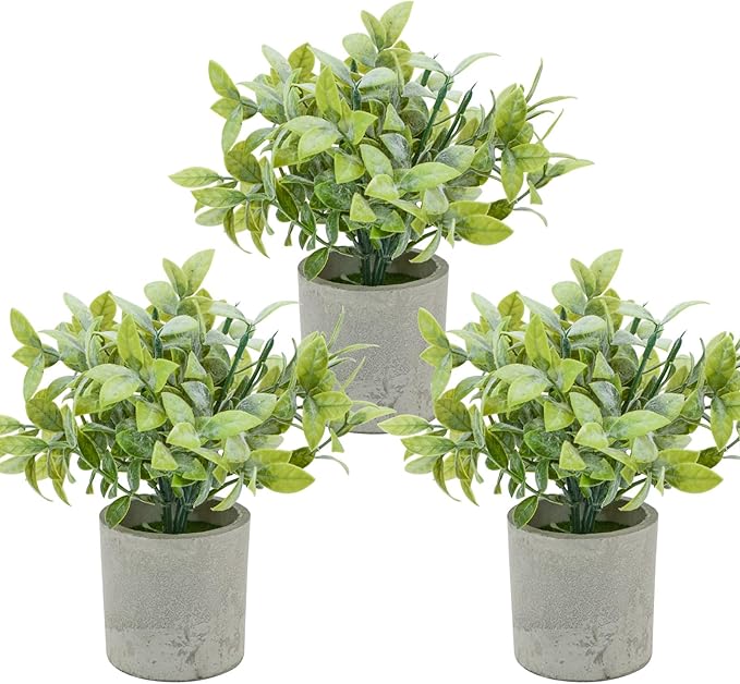 Bacucine 3Pcs Fake Plants Potted Mini Artificial Greenery Artificial Plants for Shelf Table Office Farmhouse Home Decor (Boxwood)