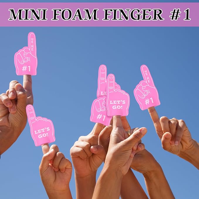 Sinmoe 24 Pcs Mini Foam Finger Baseball Fan Mini Foam Finger, We're #1 Sports Themed Party Supplies for Baseball Hockey Football Basketball Events Team Gifts(Pink)