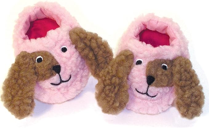 Sophia's Sherpa Puppy Slippers with Embroidered Dog Face and Flappy Ears for 18 Inch Dolls, Pink/Brown