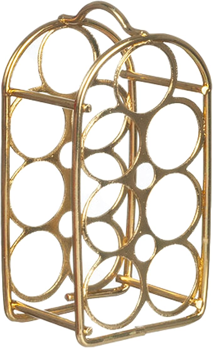 Melody Jane Dolls Houses Dollhouse Gold 7 Bottle Wine Rack Miniature Bar Bistro Kitchen Accessory 1:12