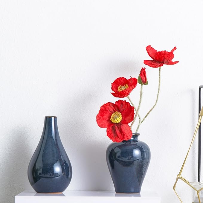 Small Ceramic Vase Set of 5, Blue Bud Vase, Boho Decorative for Fireplace, Entryway and Living Room, Centerpiece Table Decorations