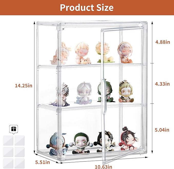 Attelite Acrylic Display Cases for Collectibles, 4 Pack 3 Layer Clear Display Case with Magnetic Door,Dustproof Clear Showcase with 2 Adjustable Divider Storage Box for Action Figure
