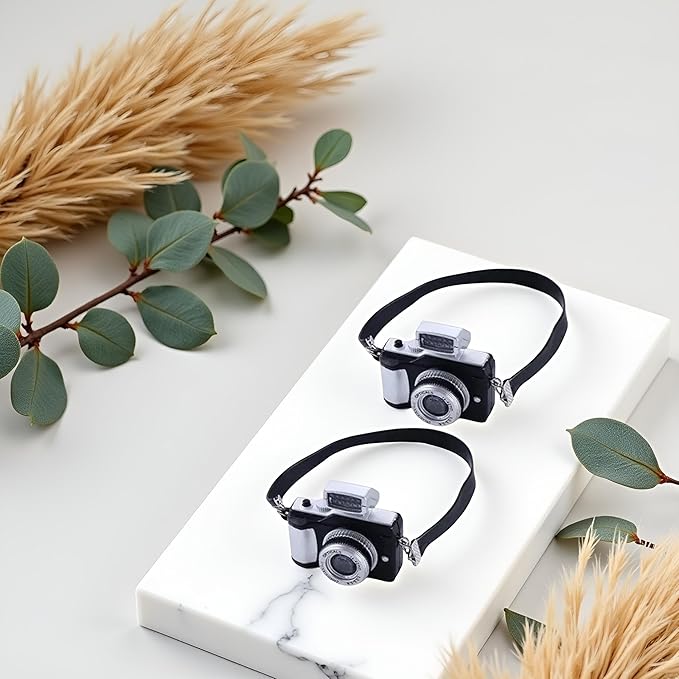 2Pcs 1:4 Scale Mini Camera Prop Ornament Vintage Camera Model, Miniature Digital Camera Mini Decoration Accessories Photography Props Ornament