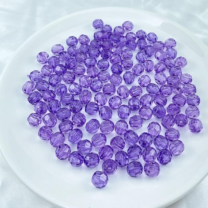 Jmassyang 200 Pieces 10mm Acrylic Round Faceted Beads Loose Crystal Plastic Spacer Beads Colorful with Hole for Jewelry Making DIY Bracelet Necklace Earring Keychain(Purple)