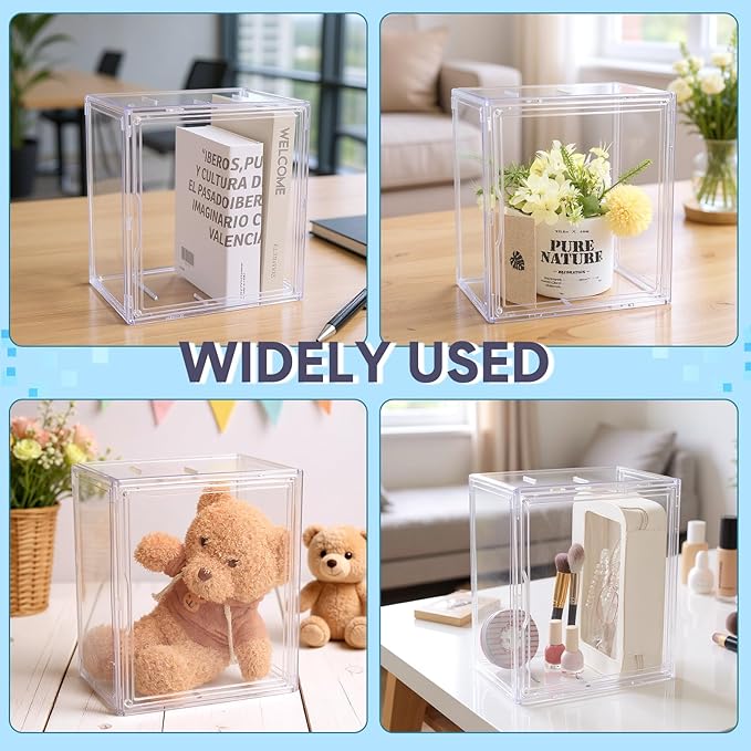 Leinuosen Diorama Kit Clear Display Case with Magnetic Attraction Lid Diorama Box Stackable Plastic Storage Bins for DIY Crafts Toys, Collectibles, Handbags and Figures, 10.63 x 7.09 x 8.66 Inch
