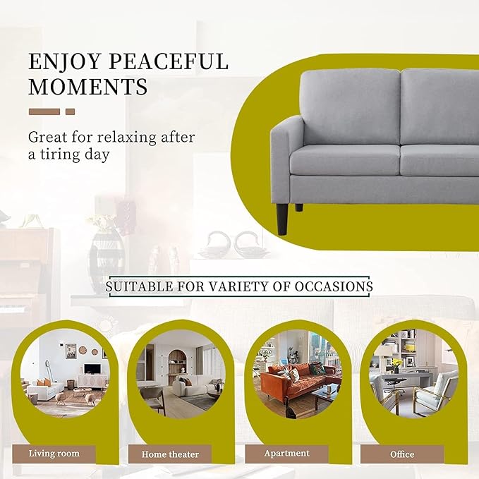 asunflower Small Loveseat Sofa 52Inch Couch for Small Spaces, Comfy Linen Fabric 2 Seater Sofa Office Couch Tool-Free Assembly Love Seats for Bedroom,Drom Room,Kid's Room,Light Grey