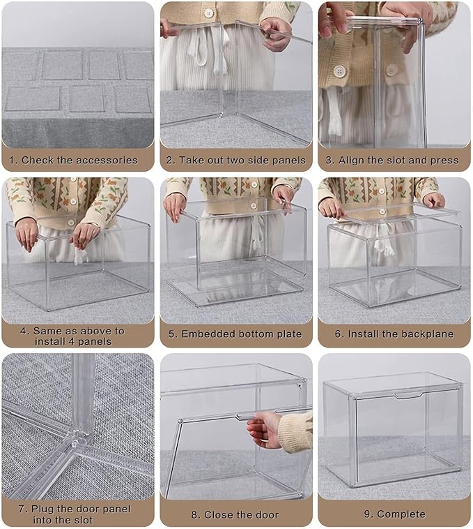 Clear Stackable Plastic Storage Bins with Magnetic Lid, Dustproof Book & Cosmetic Display Cases, Large Figures Collectibles Showcase, Shoe Box, Protection Organizer (L, Count, 3)