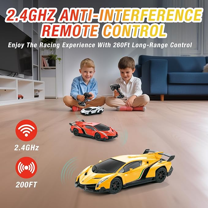 Lamborghini Remote Control Car for Boys 3-7, 1:18 Scale Lambo Toy Car Official Licensed,RC Drift Car 20Km/h with LED Lights, 2.4GHz RC Cars for Adults Boys Girls 8-12 Birthday Gifts (Yellow)