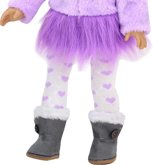 Sophia's Gray Suede Winter Boots with White Faux Fur Lining and Trim Plus Gray Side Button and Soft Tan Soles for 18" Dolls