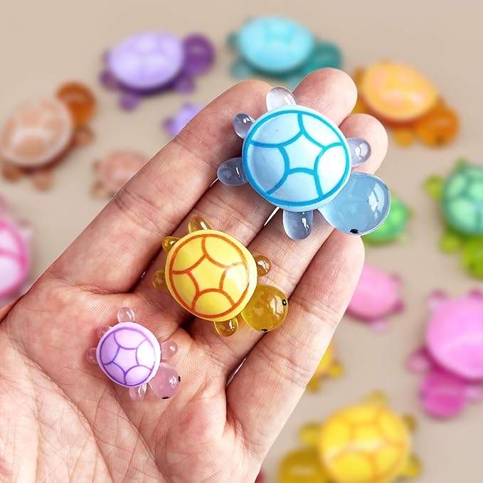 30 Pcs Mixed Mini Resin Turtles Figurines to Hide Glow in The Dark Plastic Sea Turtle Toys Bulk Tiny Ocean Animals Figures for Miniature Dollhouse Accessories Garden Decor Small Medium Large 10 Colors