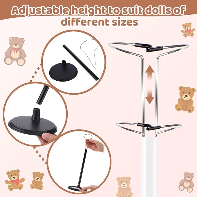 Yaocom 12 Pcs Adjustable Doll Stand Display Holder for 14 to 18 Inches Action Figure Stands with Expandable Waist Wire Bracket Support Dolls Display Rack for Home Shop Birthday Party (White,Black)
