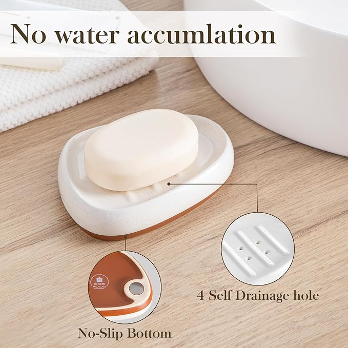 MALACASA Bathroom Accessories Sets 4 Pcs, Cream Soap Dispenser and Farmhouse Toothbrush Holder, Soap Dish with Storage Cup, Durable Ceramic Bathroom Decor for Morden Apartment, Ceram Color