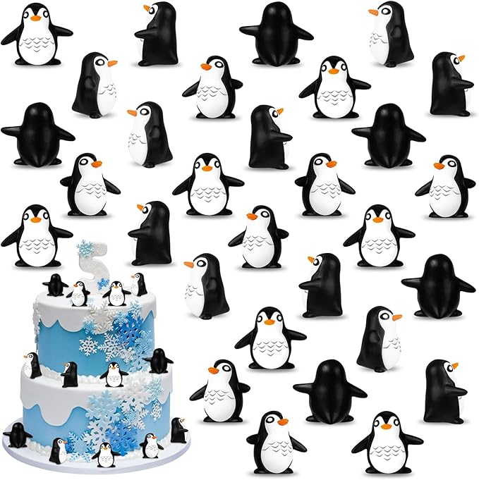 30 Pcs Mini Penguin Resin Figurines, Tiny Animals Miniature Ornaments for Home Decor, Cake Decoration, DIY Crafts