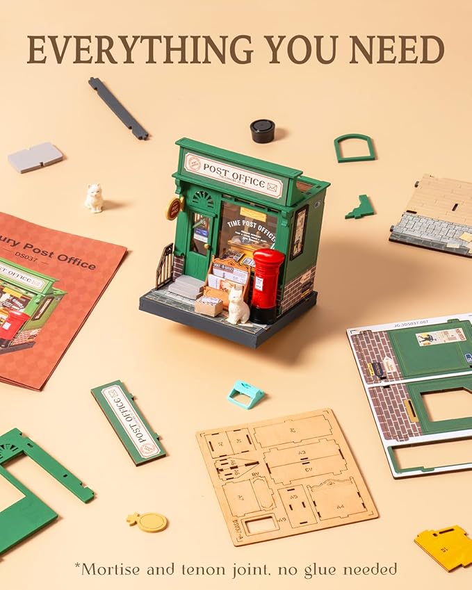 Rolife DIY Mini Building House Miniature Kit-Century Post Office, Miniature Lifestyle Mini Bookshelf Decoration, DIY Hobbies/Gifts for Craftsman (Century Post Office)