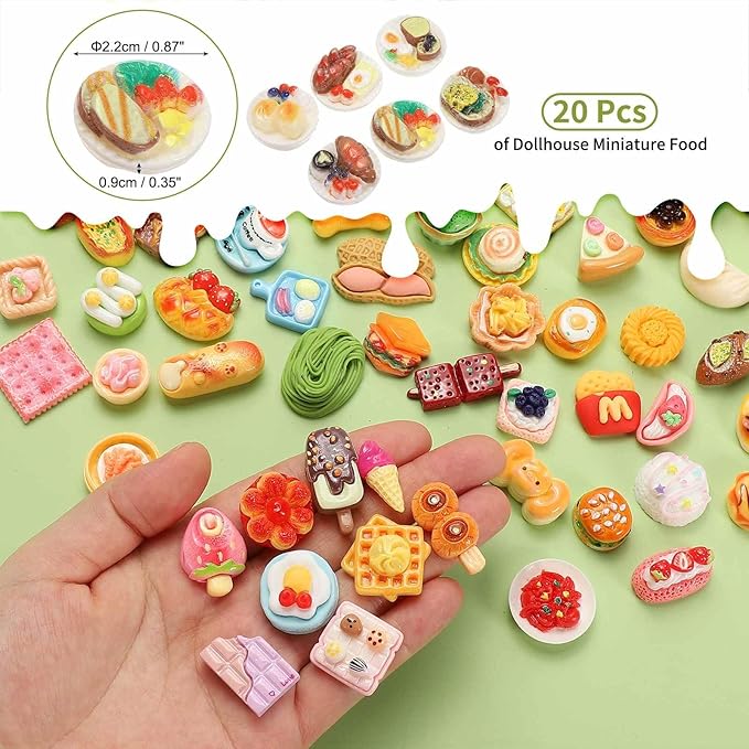 Dollhouse Miniature Food, Cute Mixed Western Steak Figures Toys Mini Resin Foods Trinkets for Pretend Play Kitchen Cooking Game & Doll House Decor (Mixing Colors, 20pcs)