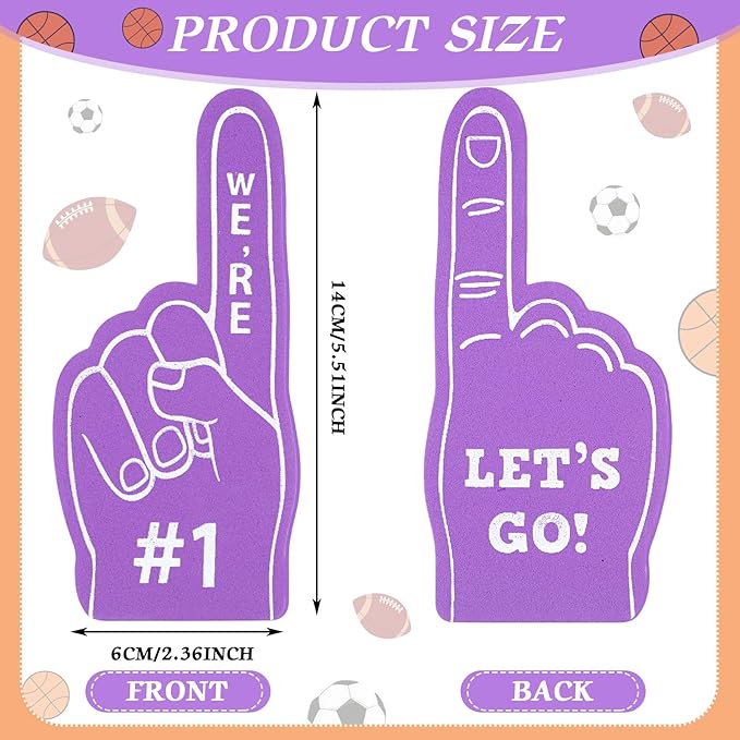 Sinmoe 24 Pcs Mini Foam Finger Baseball Fan Mini Foam Finger, We're #1 Sports Themed Party Supplies for Baseball Hockey Football Basketball Events Team Gifts(Purple)