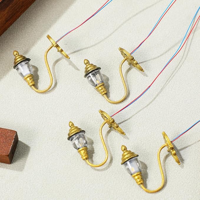 DOITOOOL 4 Pcs Dollhouse Wall Lights, Mini Vintage Doll House Lights Dollhouse Wall Sconces 1:87 Scale Miniature Lamps Models for DIY Micro Landscape Sand Table Ornaments, Golden